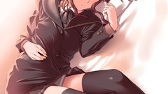 Beds stockings skirts anime girls brunettes nakata sae artwork 