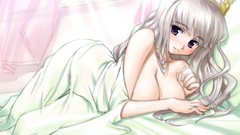 Beds white hair blush idolmaster purple eyes ecchi boobs Shijou 