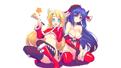 Bells hats horns stockings blondes anime girls purple hair 