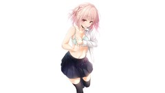 Belly stockings shirts skirts touching pink hair short hair bra 