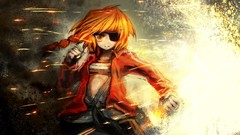 Belts pants blondes long hair anime girls sweatshirt braids 