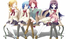 Bench Anime Ribbons bows anime girls school uniforms mahou 