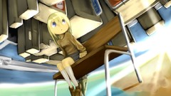 Bench blondes anime girls blue eyes upside down