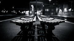 Bench bokeh urban shadows grayscale