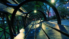 Bench cityscapes night rain
