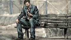 Bench Keanu Reeves sad artwork