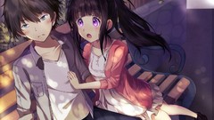 Bench sitting anime girls black hair hyouka chitanda eru anime 