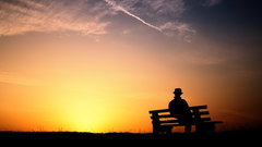 Bench skyscapes sunset silhouettes