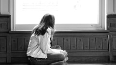 Bench woman monochrome sitting