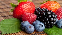 Berries fruit strawberries raspberries blueberries closeup food