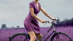 Bicycles brunettes blue dress