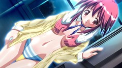 Big eyes pink hair anime girls panties