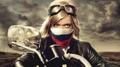Bike close-up glasses faces blondes motorbikes Russians