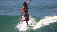 Bikini waves surfers