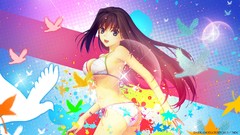 Birds abstract anime girls brunettes bikini boobs mahou tsukai 