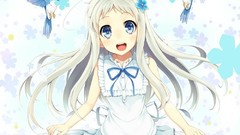 Birds Anime dress white hair blue eyes