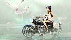 Birds Anime motor long hair anime girls brunettes goggles ken