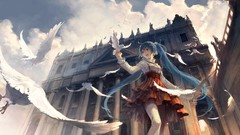 Birds blue hair hatsune miku vocaloid