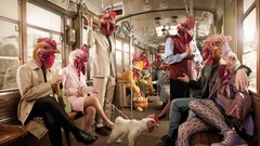 Birds Chickens underground funny Photo manipulation roosters 