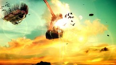 Birds creativity skies surreal Desktopography floating islands