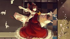 Birds doves anime girls brown eyes hakurei reimu touhou miko 