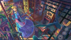 Birds dress blondes multicolor long hair short hair touhou 