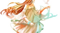 Birds dress bracelets long hair orange hair Simple Background