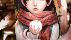 Birds feathers outdoors scarfs bangs black hair hair ornaments 