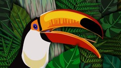 Birds Ferns multicolor vectors toucans