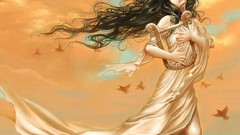 Birds harp anime girls