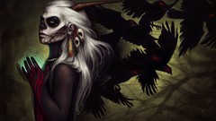 Birds horns demons fantasy art dark lady