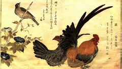 Birds kanji artwork roosters Kitagawa Utamaro