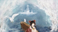 Birds red eyes bows brunettes short hair hakurei reimu touhou 