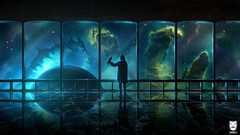 Birds silhouettes reflections science fiction outer space 