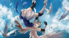 Birds wings feathers Anime falling stockings anime girls short 