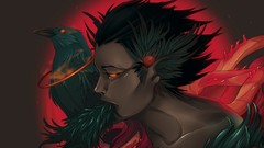 Birds wings feathers surreal brown background pointy ears dark 