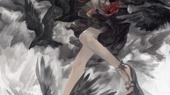 Birds wings Ribbons masks anime girls sandals touhou shameimaru 