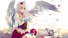 Birds wings white hair gloves doves long hair anime girls green 