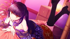 Birth long hair boots black hair game cg Japanese clothes no bra