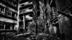 Black and white abandoned monochrome houses HDR Photography 