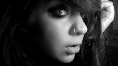 Black and white after brunettes piercings grayscale