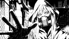 Black and white Anime drawings vocaloid gas masks