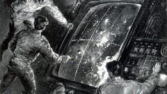 Black and white astronauts science fiction outer space artwork