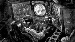 Black and white astronauts science fiction outer space artwork
