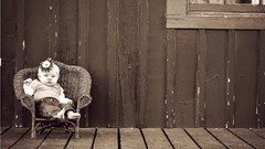 Black and white baby waiting lonely monochrome