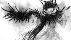 Black and white blood feathers dress white background 