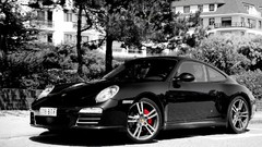 Black and white cars Porsche selective coloring