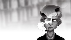 Black and white children hats Cigarettes monochrome