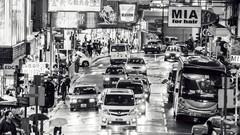 Black and white China cars Asia monochrome buildings cityscapes 