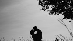 Black and white couple silhouettes grayscale